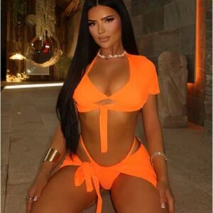 4 Piece Vibrant Orange Women's Swim Set